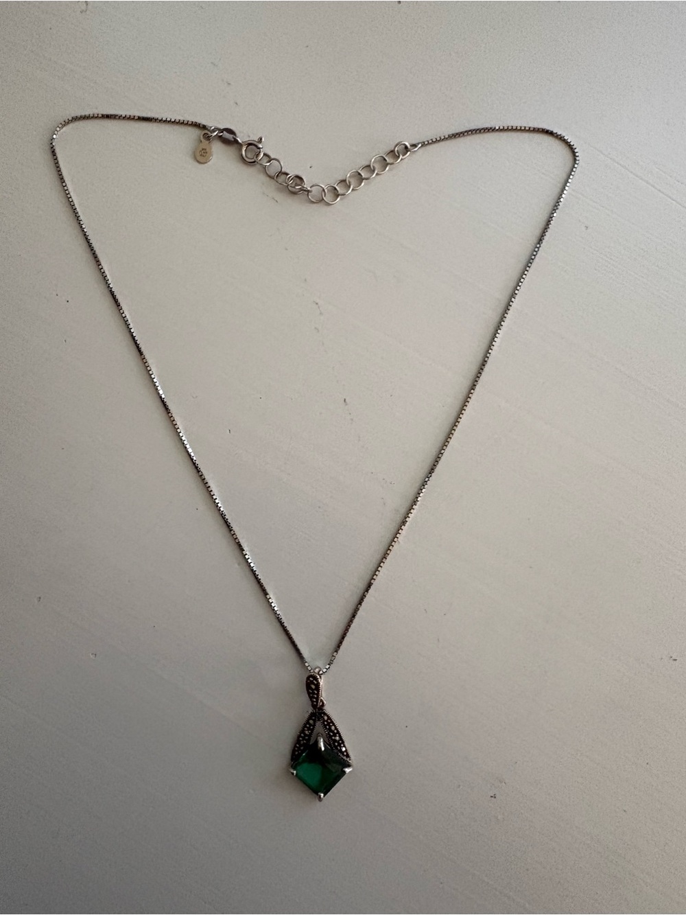 Sterling Silver Necklace with Siberian Green Emerald Quartz Pendant
